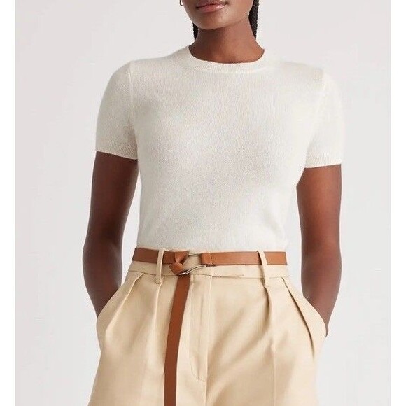 NWT Quince Mongolian Cashmere Tee Ivory Womens M Quiet Luxury Old Money Minimal - Picture 2 of 10